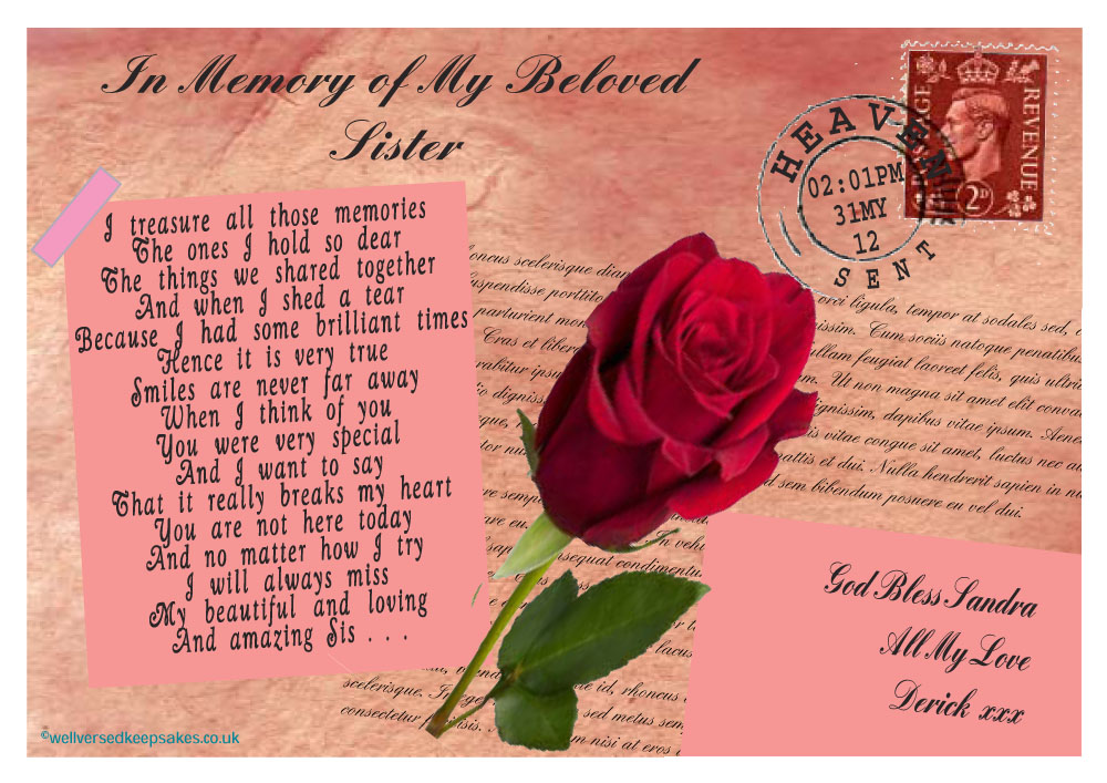 Rose Pink Postcard to Heaven Memorial