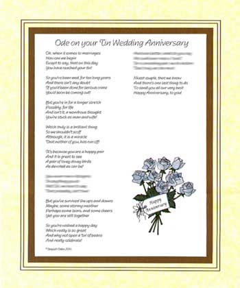 Ode on Your Tin Wedding Anniversary